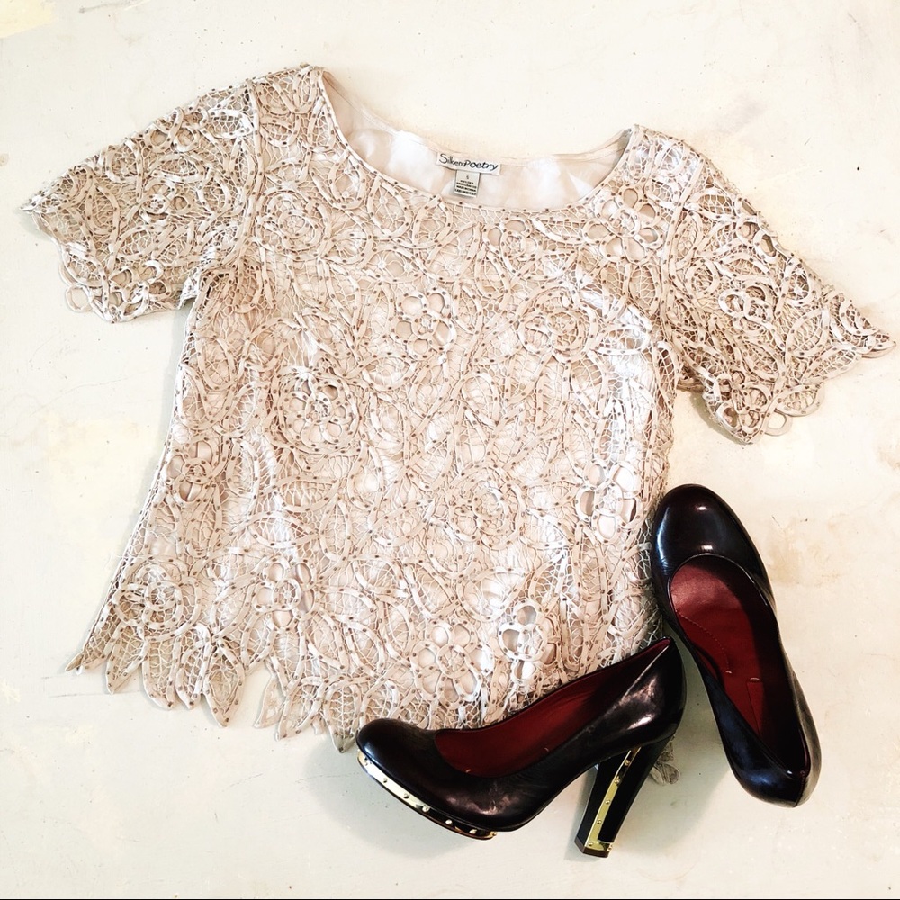 Champagne Silken Poetry Silk Beaded Top Size S